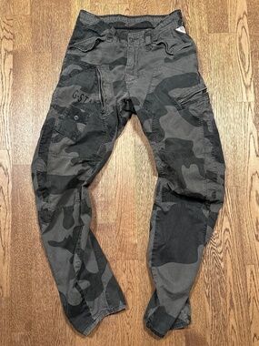 G-Star RAW LA Powel ARC Loose Tapered Curved Gray Camo Cargo Pants Mens 28